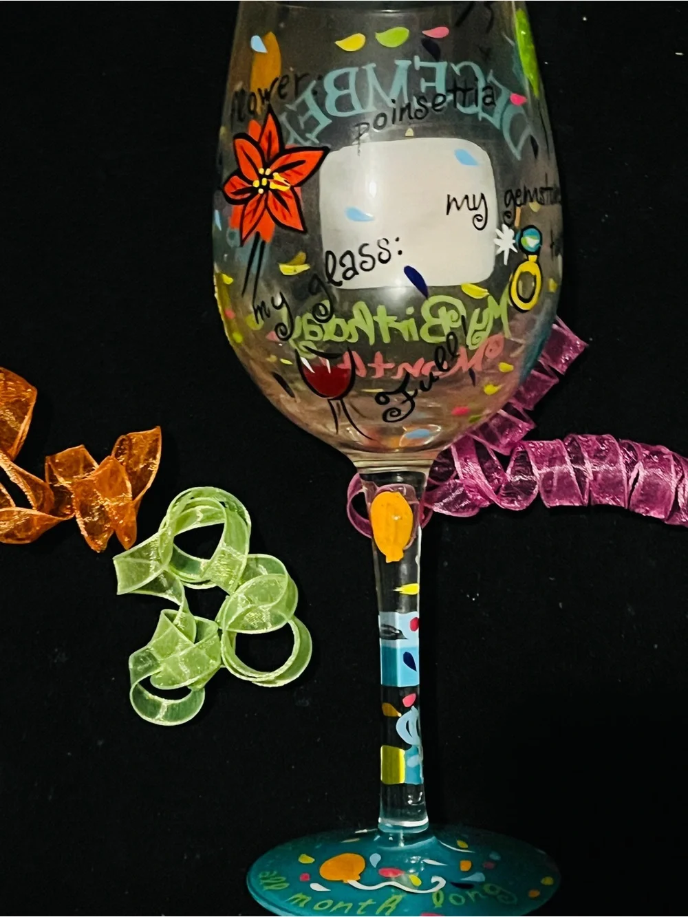 Lolita December Birthday Month Hand Painted Wine Glass Birthday Gift 15 oz